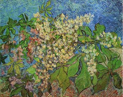 White Flowers with Blue Background, Vincent Van Gogh